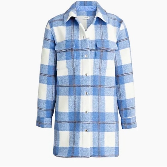 J Crew sz S navy hooded Long Line Short Jacket in white blue brown shacket VGUC - Picture 2 of 11